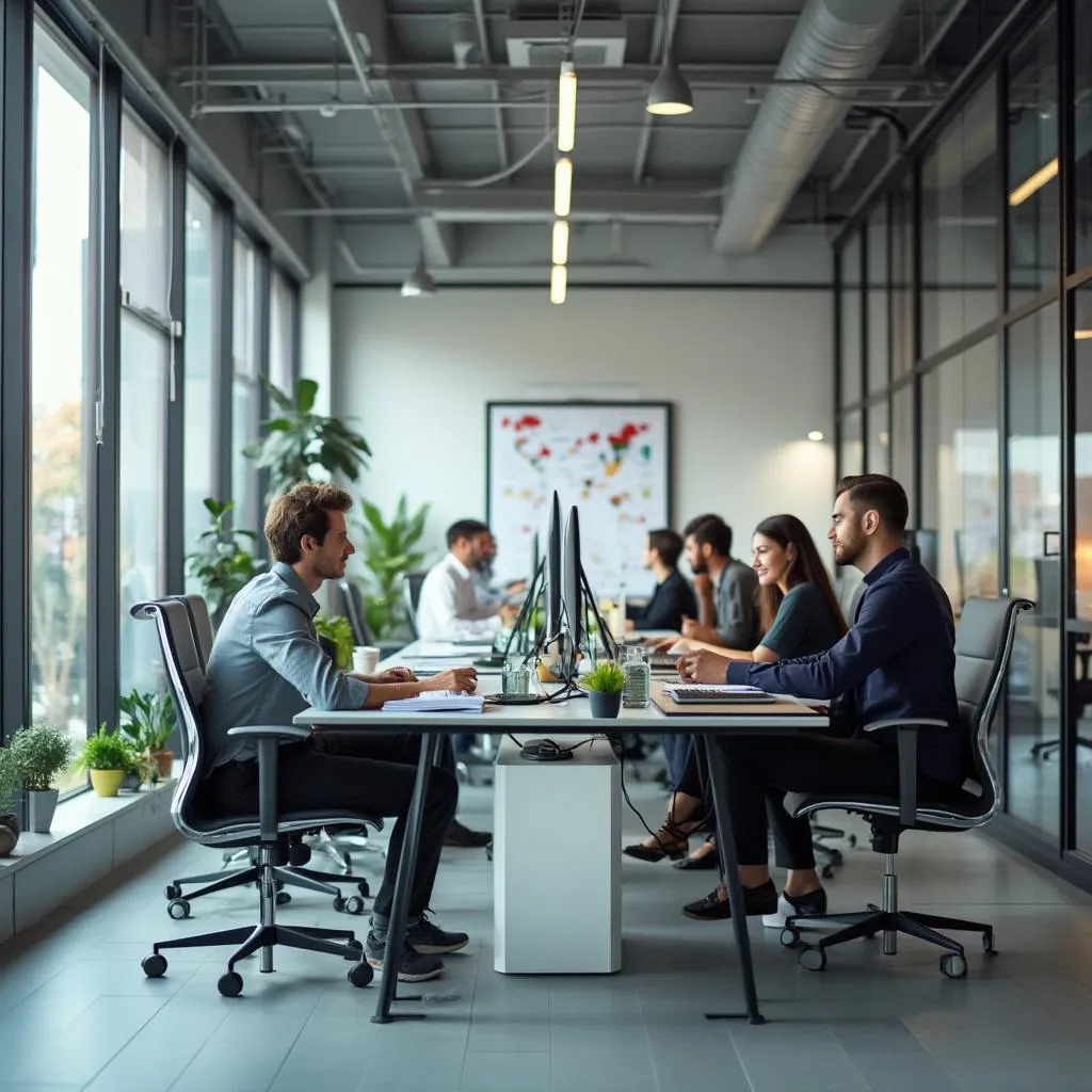 Oficina moderna de ConsultaÉxito con equipo trabajando