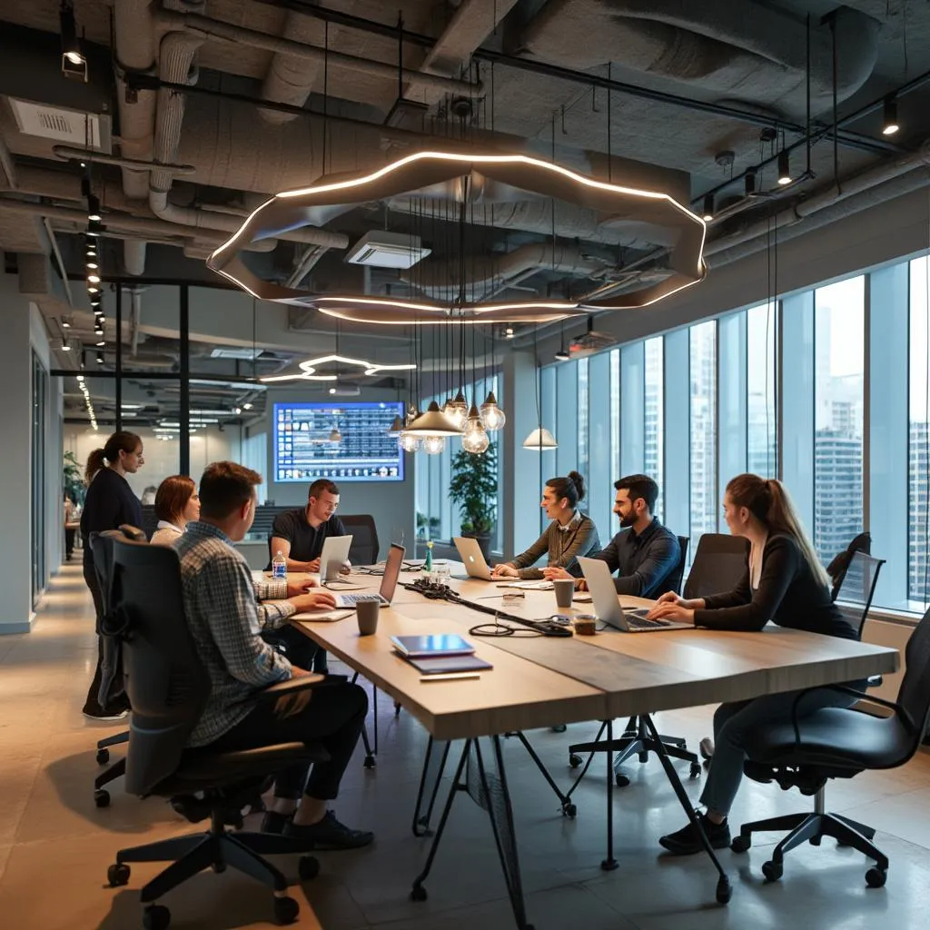 Espacio de trabajo colaborativo con tecnología avanzada