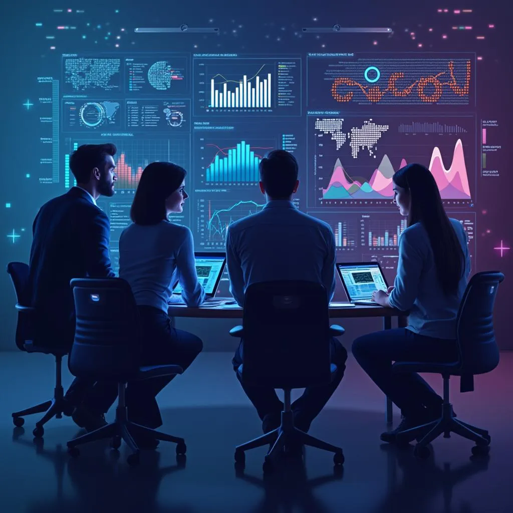 Equipo de análisis de datos trabajando con gráficos